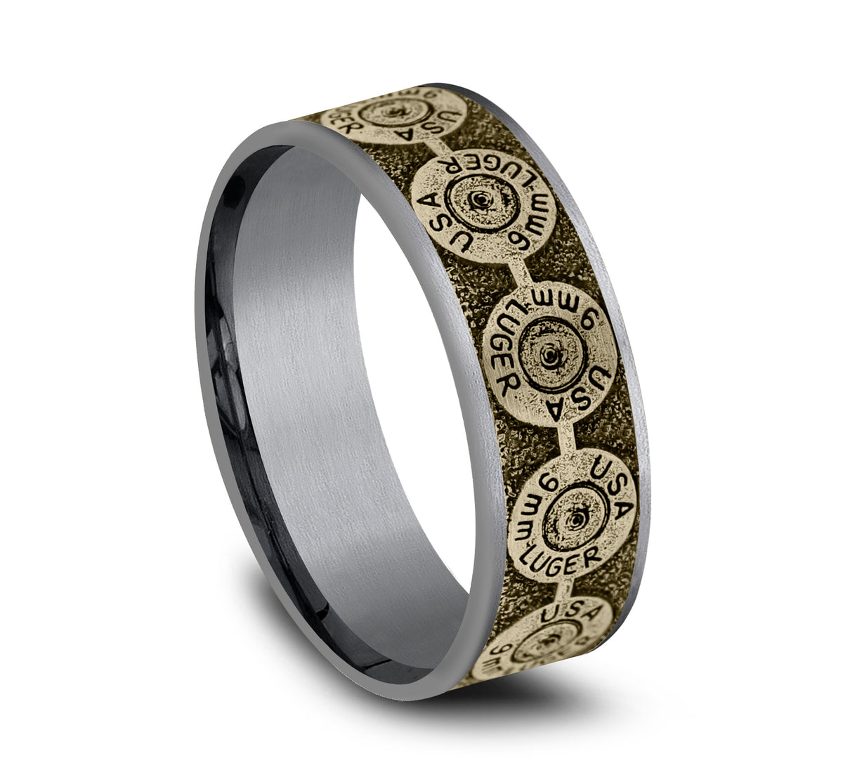 THE 9MM 7.5mm Tantalum Grey/14K Yellow Benchmark men's wedding band