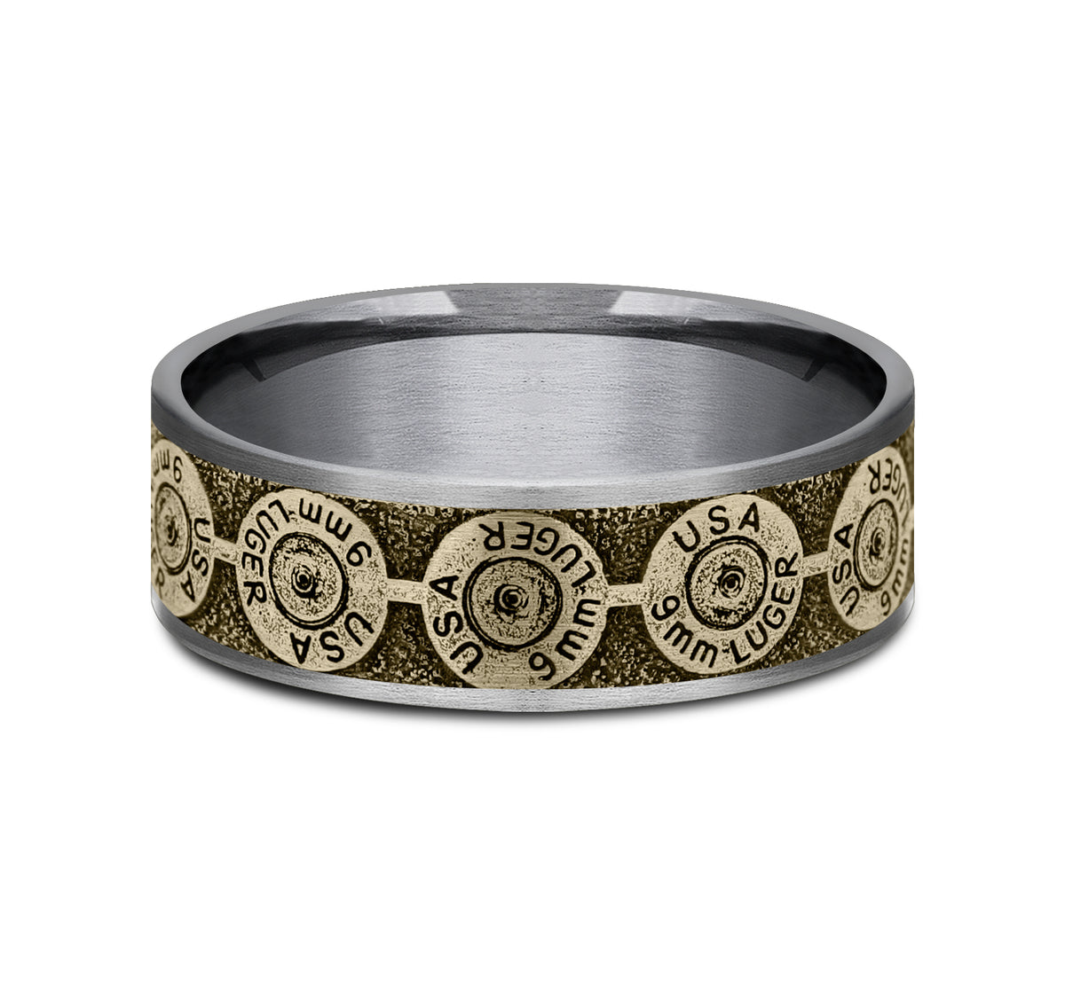THE 9MM 7.5mm Tantalum Grey/14K Yellow Benchmark men's wedding band