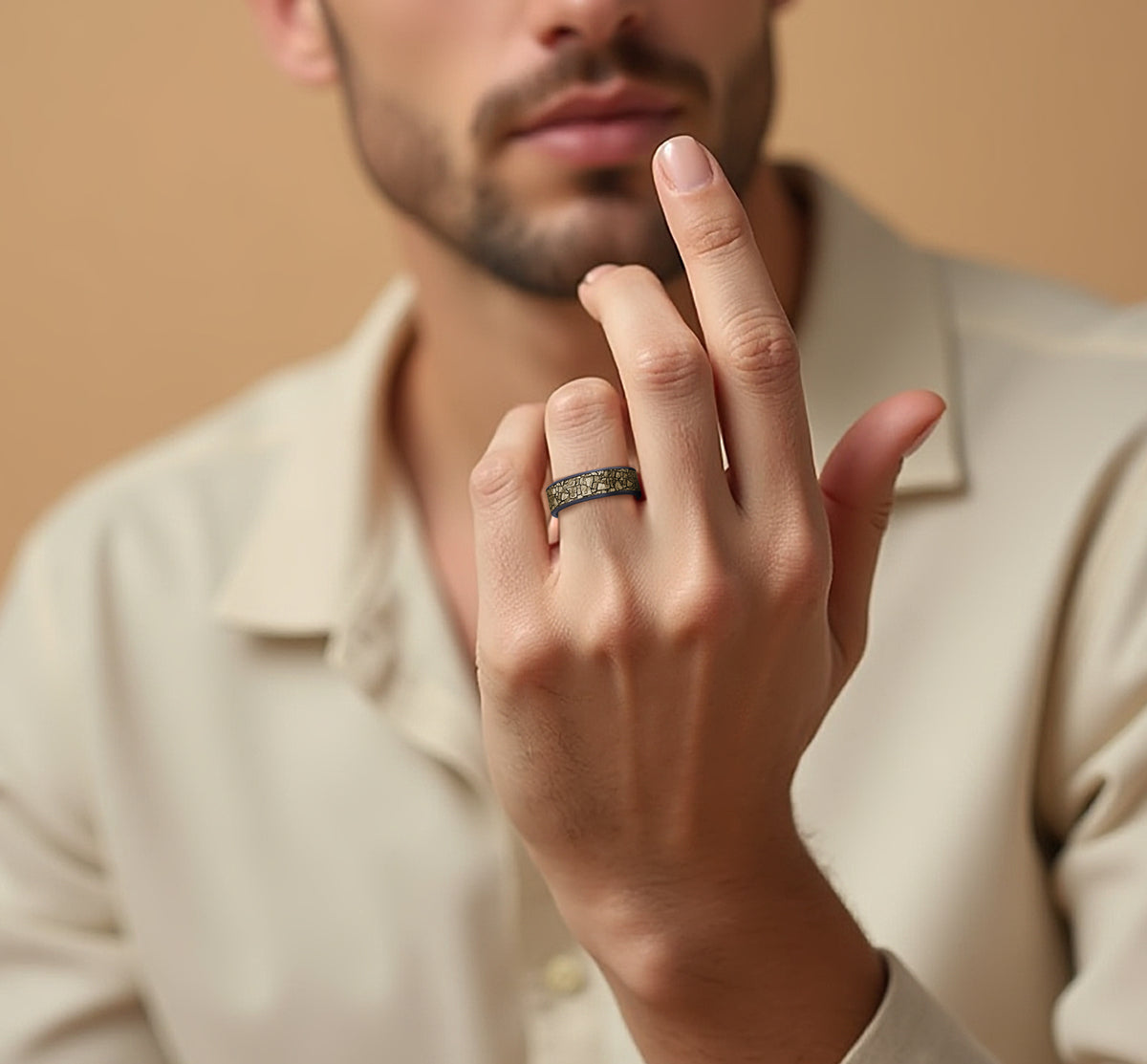 THE FLAGSTONE 7.5mm Tantalum Grey/14K Yellow Benchmark men's wedding band