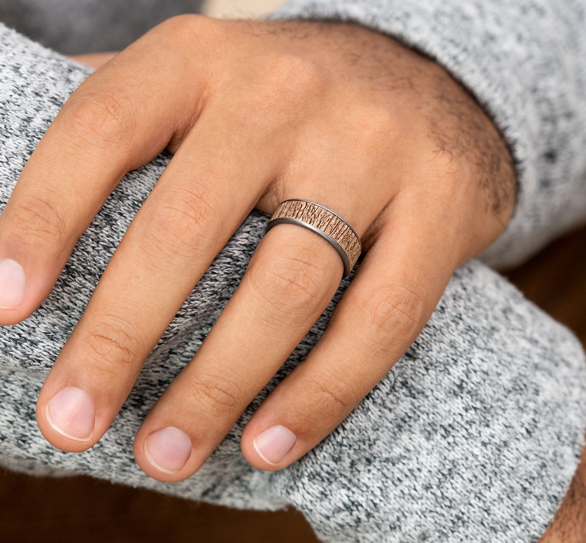 THE HAZEL 7.5mm Tantalum Grey/14K Rose Benchmark men's wedding band