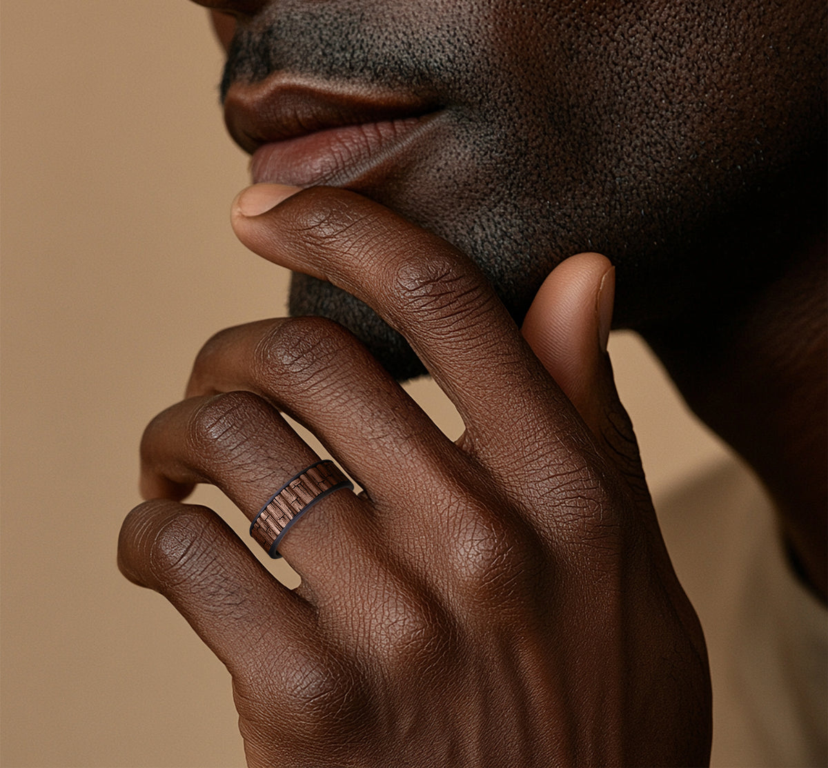 THE BAMBOO 7.5mm Tantalum Grey/14K Rose Benchmark men's wedding band
