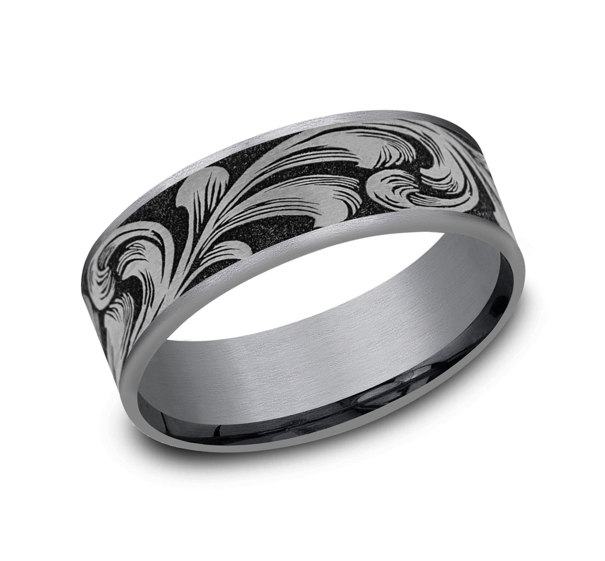 THE BARREL SCRIPT 7.5mm Tantalum Grey/Grey-Black Titanium Benchmark men's wedding band