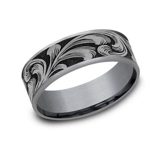 THE BARREL SCRIPT 7.5mm Tantalum Grey/Grey-Black Titanium Benchmark men's wedding band