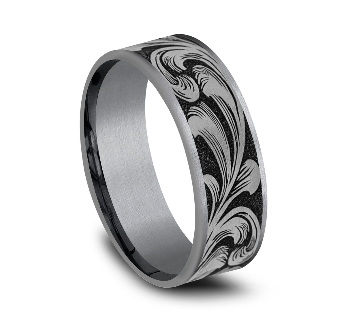 THE BARREL SCRIPT 7.5mm Tantalum Grey/Grey-Black Titanium Benchmark men's wedding band
