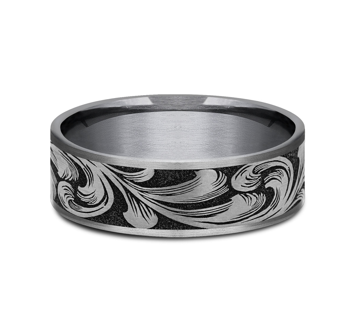 THE BARREL SCRIPT 7.5mm Tantalum Grey/Grey-Black Titanium Benchmark men's wedding band