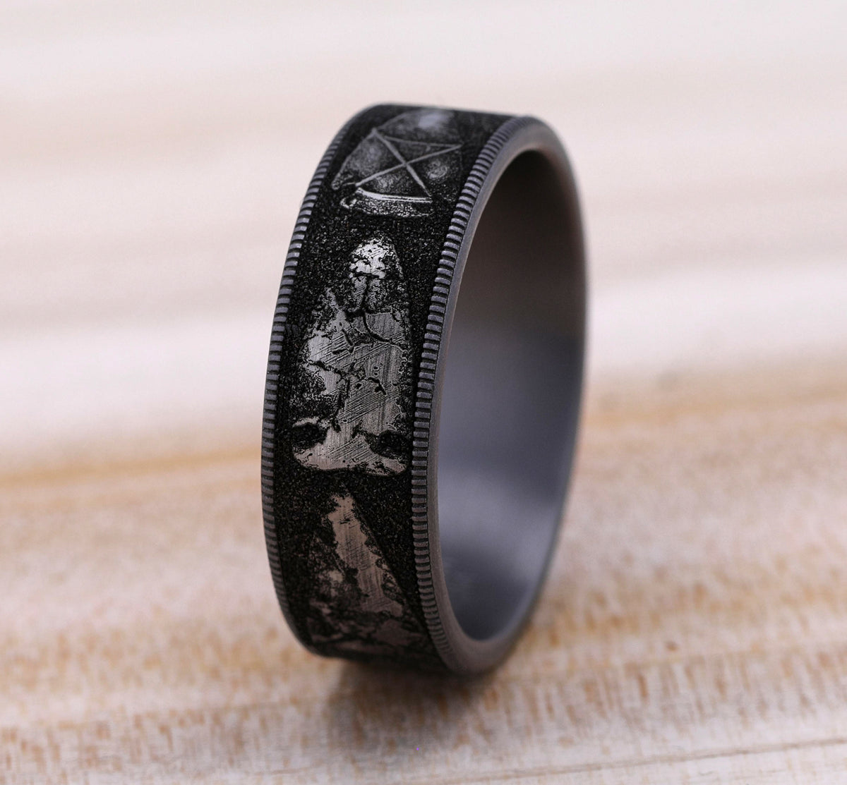 THE ARROWHEAD 7.5mm Tantalum Grey/Grey-Black Titanium Benchmark men's wedding band