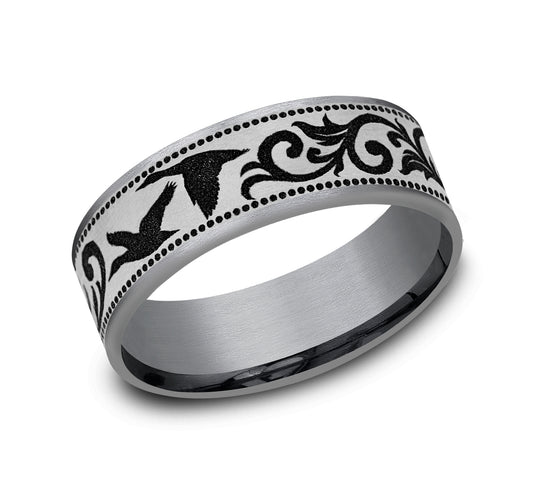 THE WATERFOWL 7.5mm Tantalum Grey/Grey-Black Titanium Benchmark men's wedding band