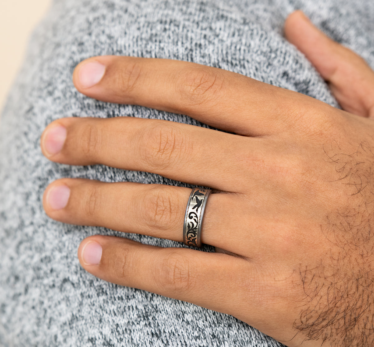THE WATERFOWL 7.5mm Tantalum Grey/Grey-Black Titanium Benchmark men's wedding band