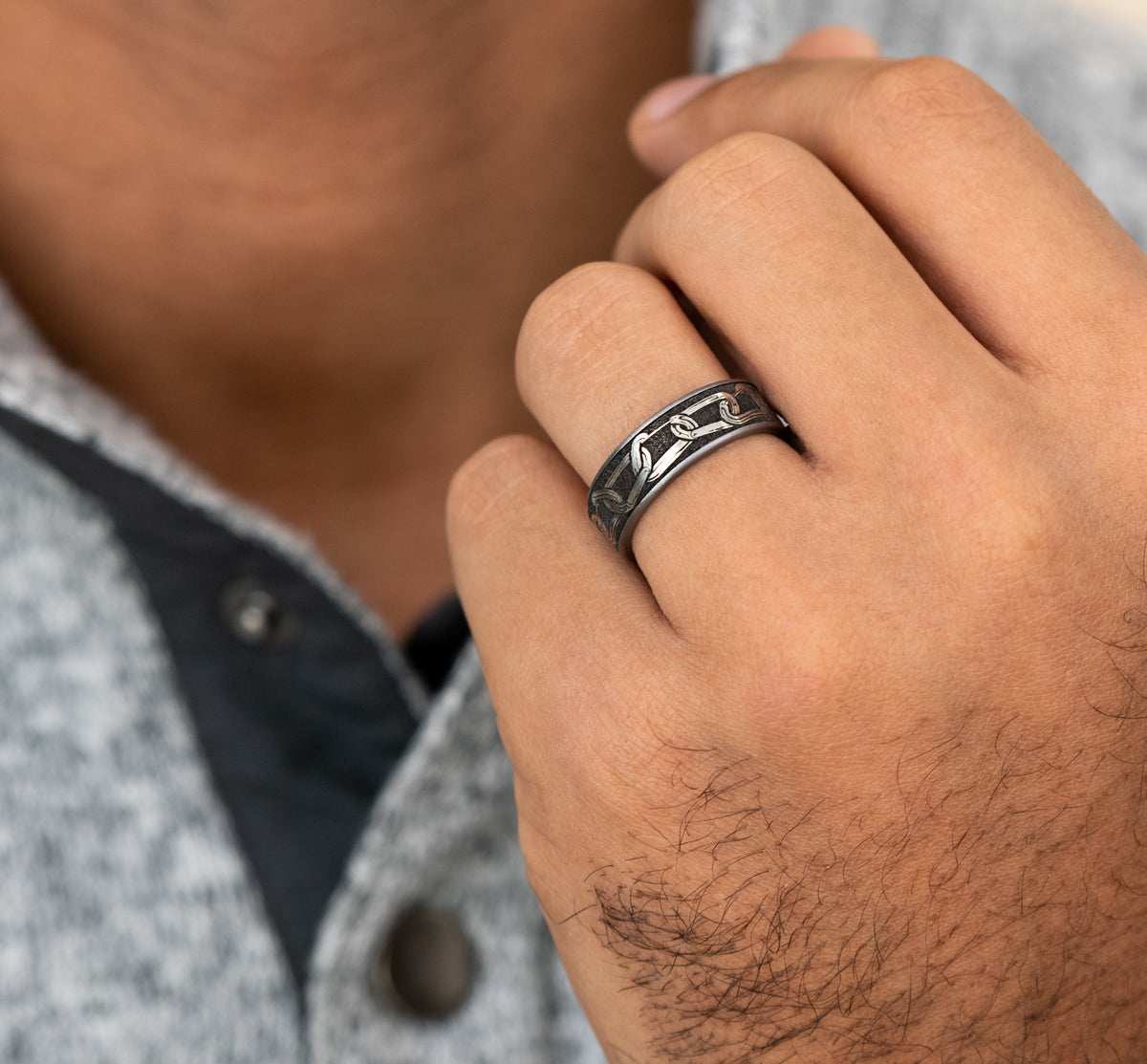 THE CARABINER 7.5mm Tantalum Grey/Grey-Black Titanium Benchmark men's wedding band