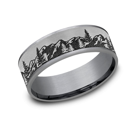 THE PEAK 7.5mm Tantalum Grey/Grey-Black Titanium Benchmark men's wedding band