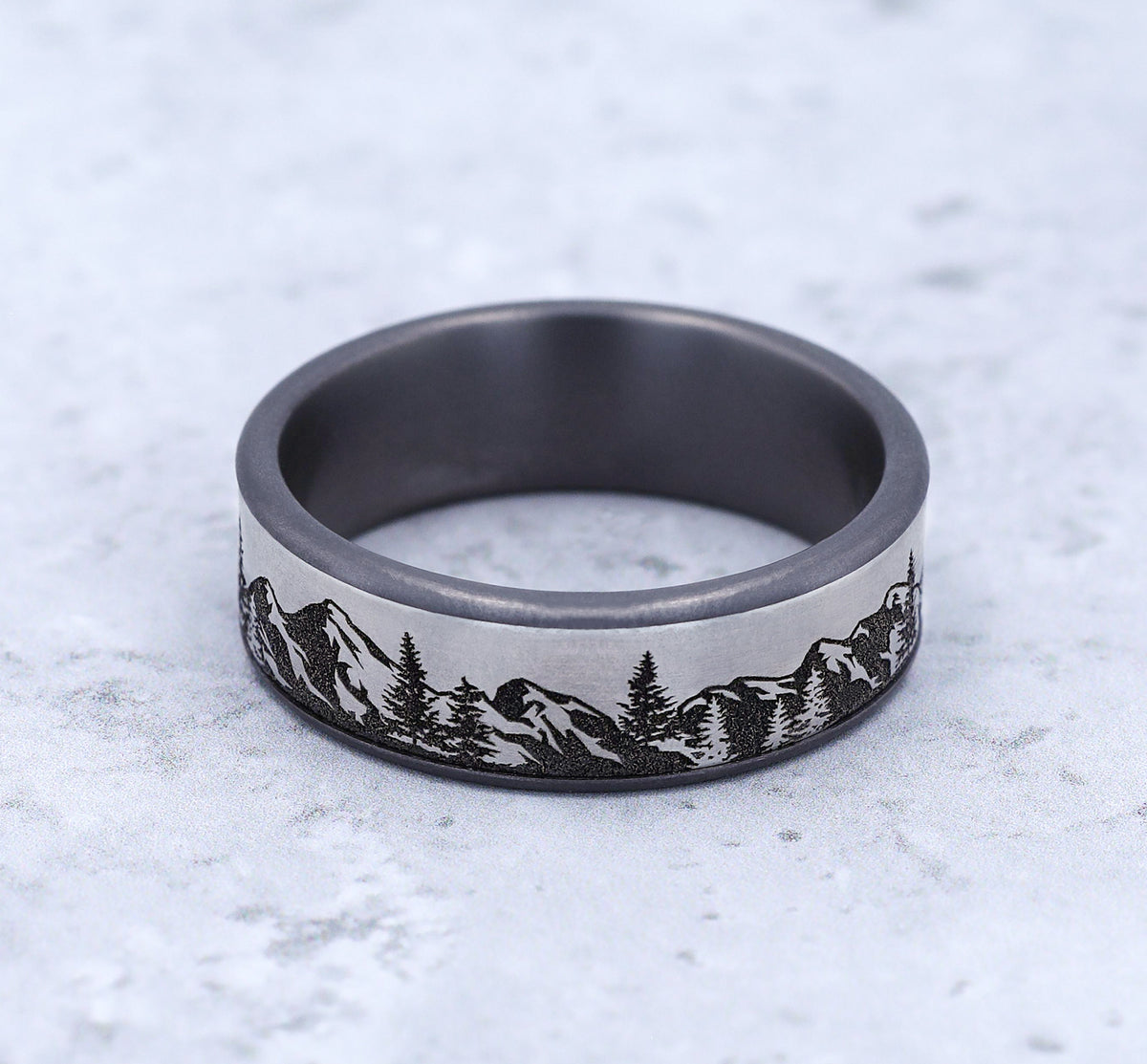 THE PEAK 7.5mm Tantalum Grey/Grey-Black Titanium Benchmark men's wedding band