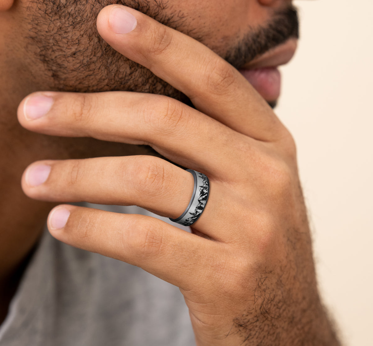 THE PEAK 7.5mm Tantalum Grey/Grey-Black Titanium Benchmark men's wedding band