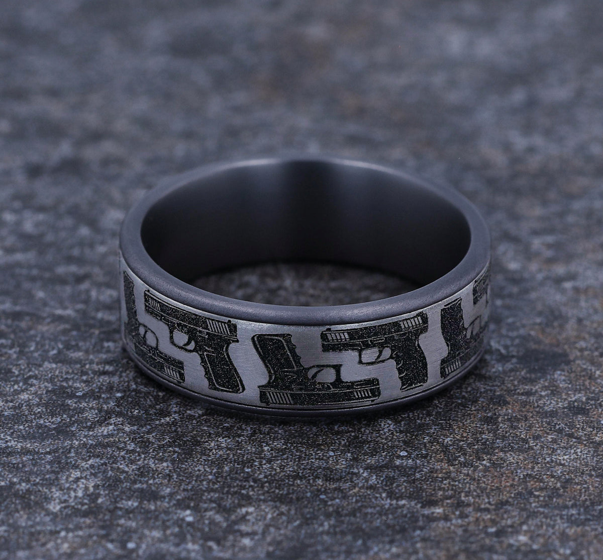THE PISTOL 7.5mm Tantalum Grey/Grey-Black Titanium Benchmark men's wedding band