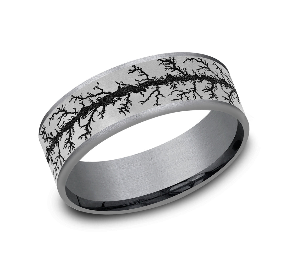 THE WOOD BURN 7.5mm Tantalum Grey/Grey-Black Titanium Benchmark men's wedding band