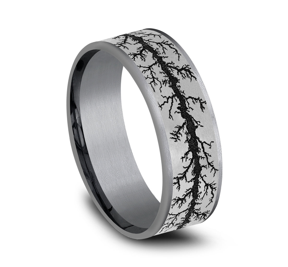 THE WOOD BURN 7.5mm Tantalum Grey/Grey-Black Titanium Benchmark men's wedding band