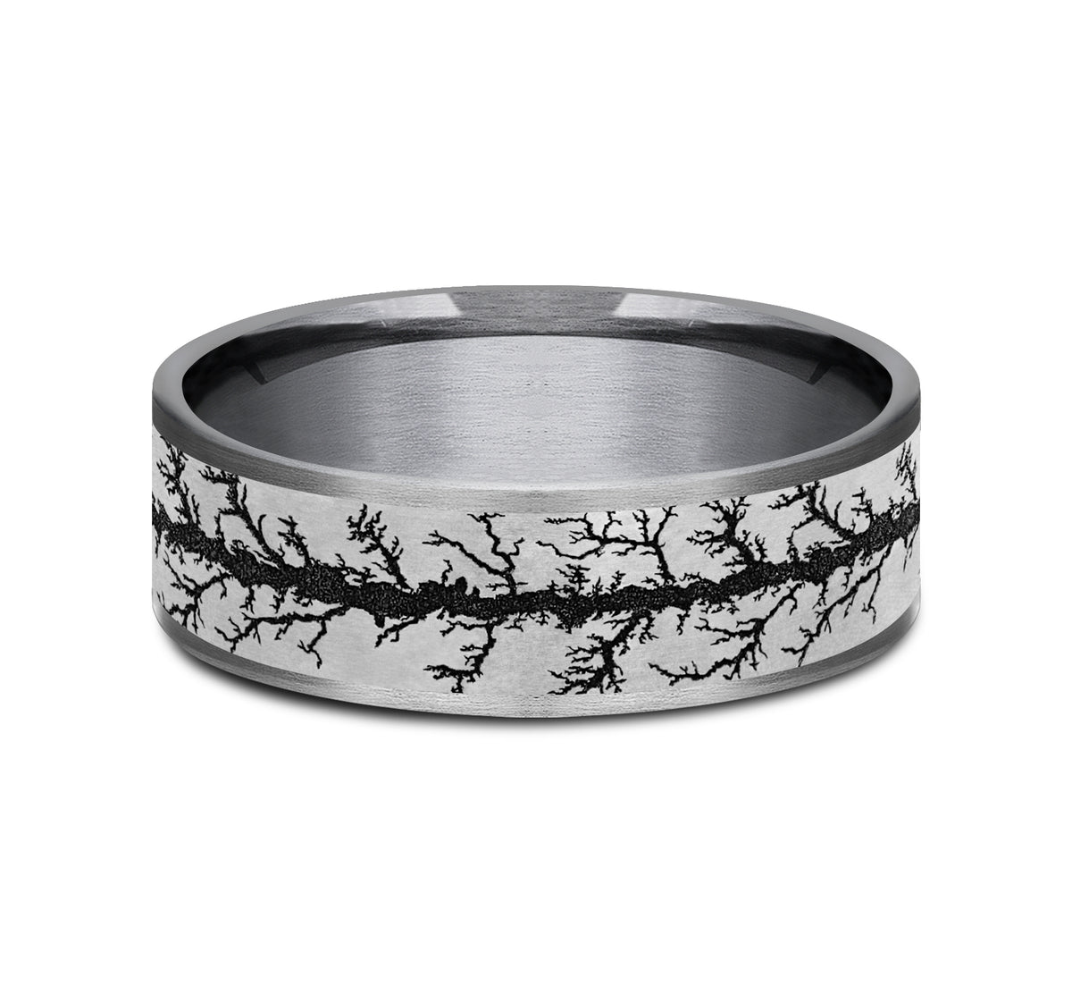 THE WOOD BURN 7.5mm Tantalum Grey/Grey-Black Titanium Benchmark men's wedding band