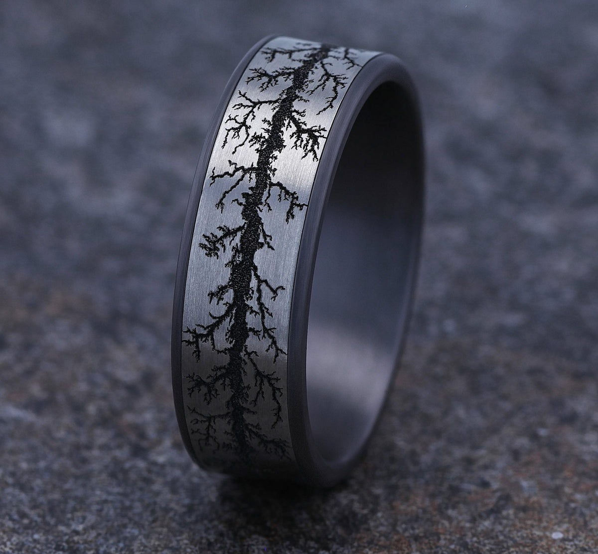 THE WOOD BURN 7.5mm Tantalum Grey/Grey-Black Titanium Benchmark men's wedding band