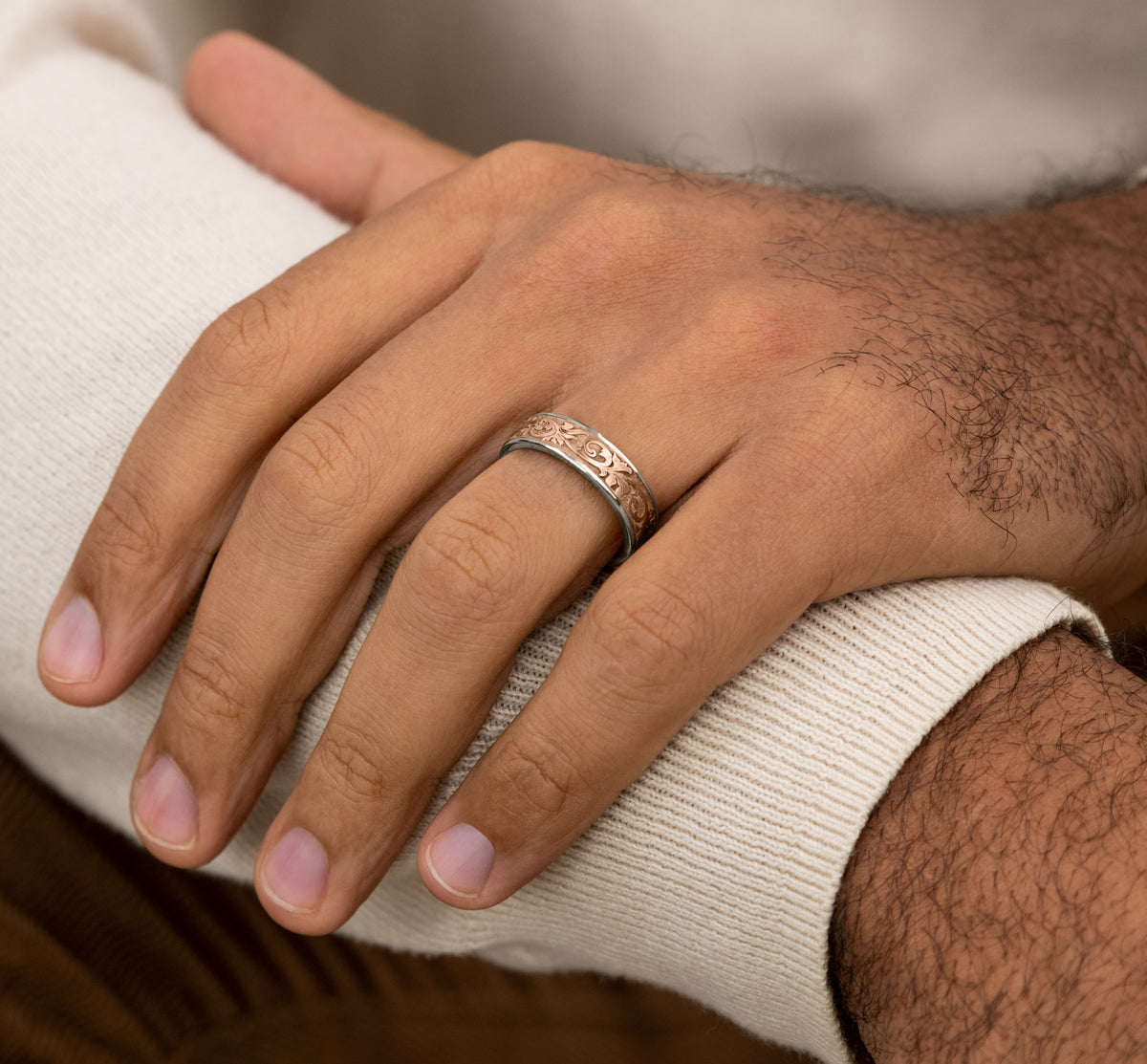THE PRINCE 6.5mm 14K White/Rose Benchmark men's wedding band