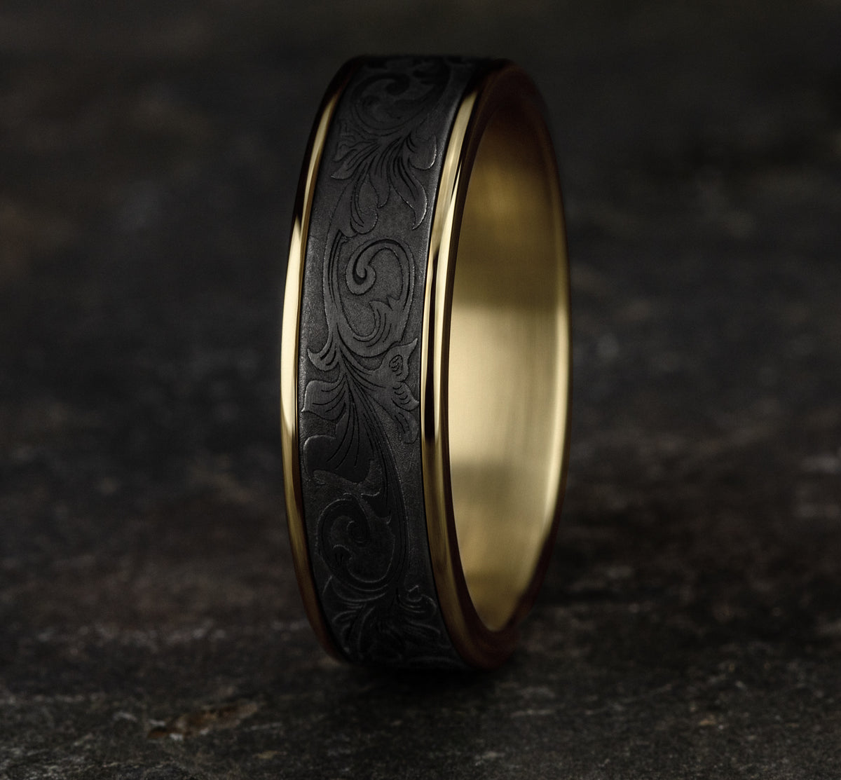 THE PRINCE 6.5mm 14K Yellow/Tantalum Dark Benchmark men's wedding band