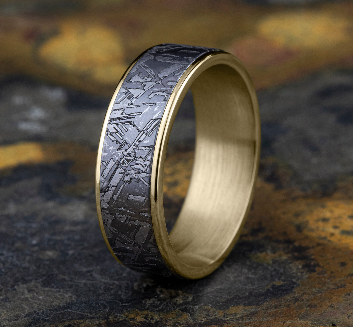 THE GIBEON 7.5mm 14K Yellow/Tantalum Grey Benchmark men's wedding band