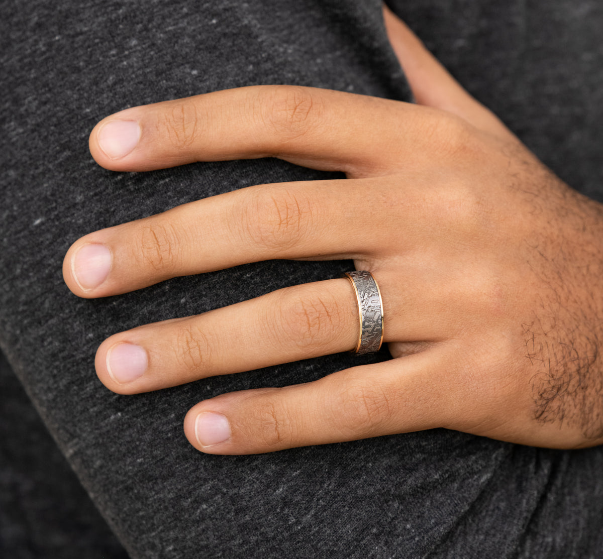 THE GIBEON 7.5mm 14K Yellow/Tantalum Grey Benchmark men's wedding band