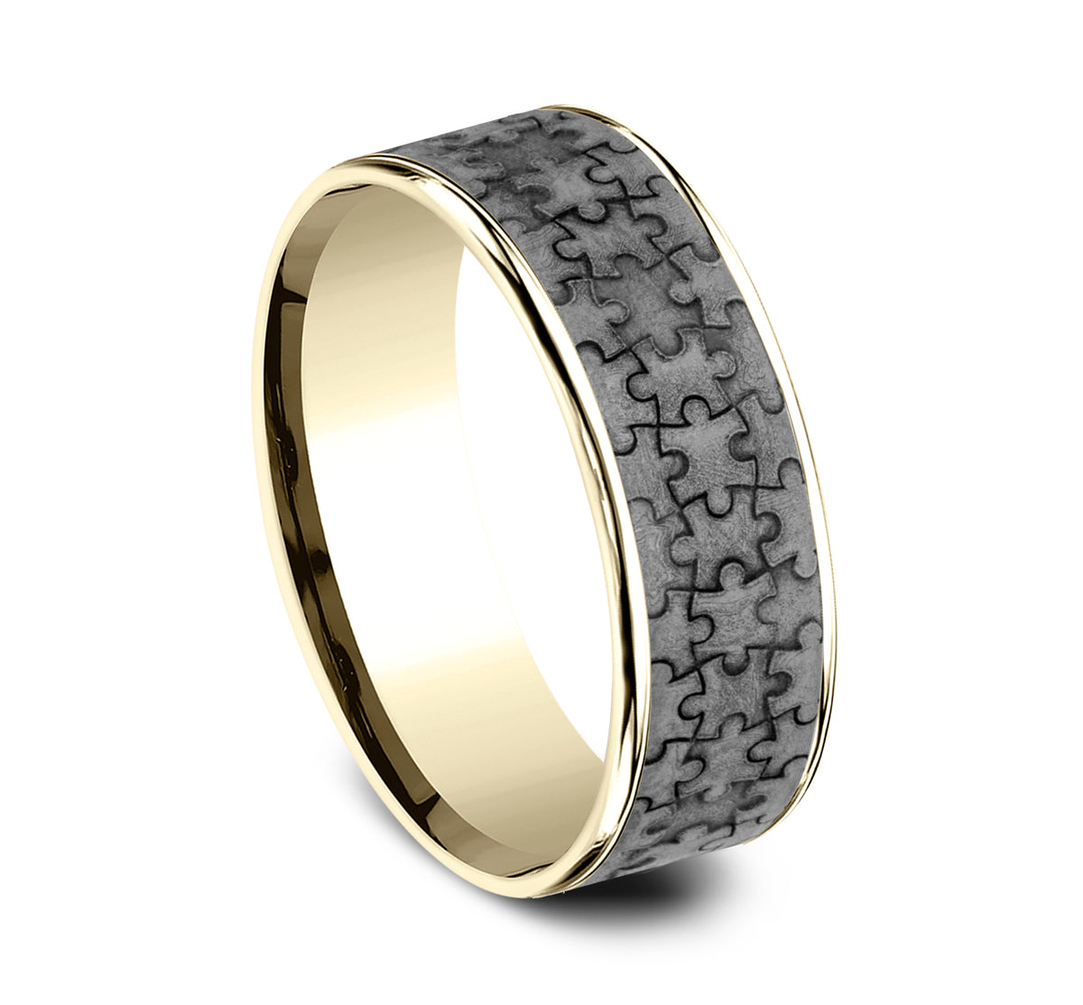 THE PUZZLE 7.5mm 14K Yellow/Tantalum Grey Benchmark men's wedding band