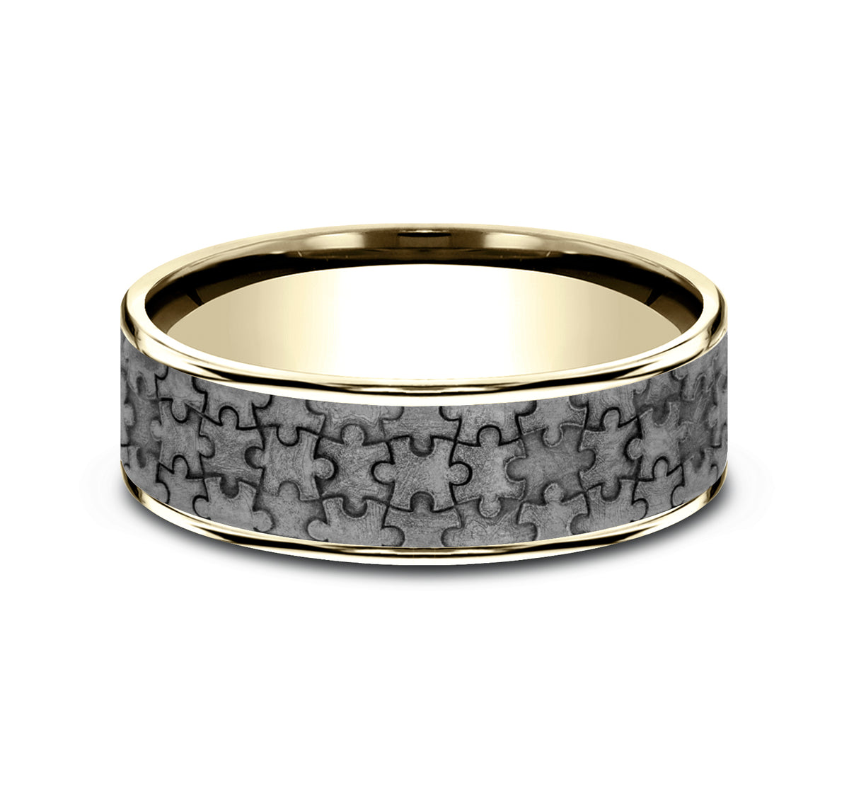 THE PUZZLE 7.5mm 14K Yellow/Tantalum Grey Benchmark men's wedding band