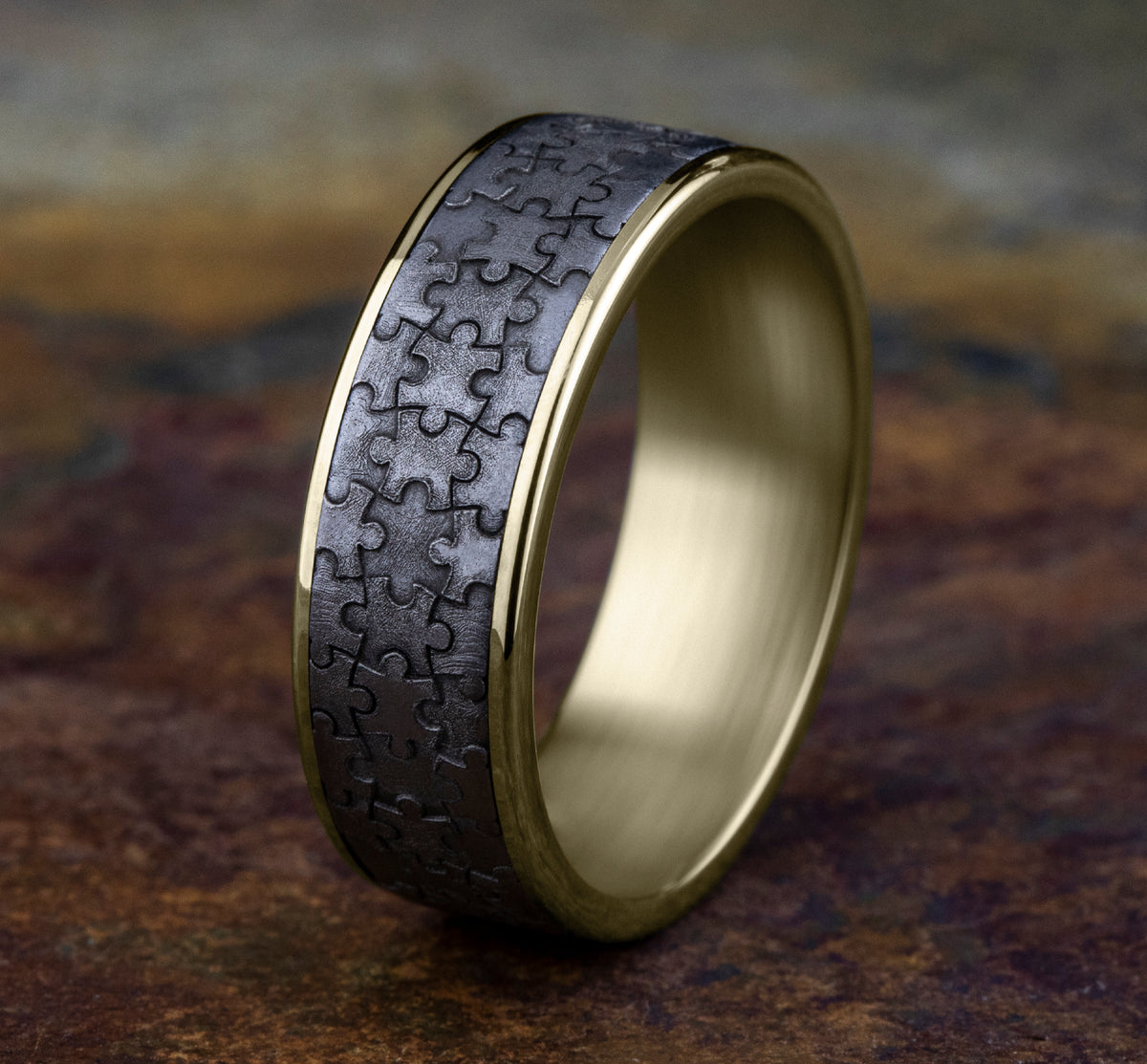 THE PUZZLE 7.5mm 14K Yellow/Tantalum Grey Benchmark men's wedding band