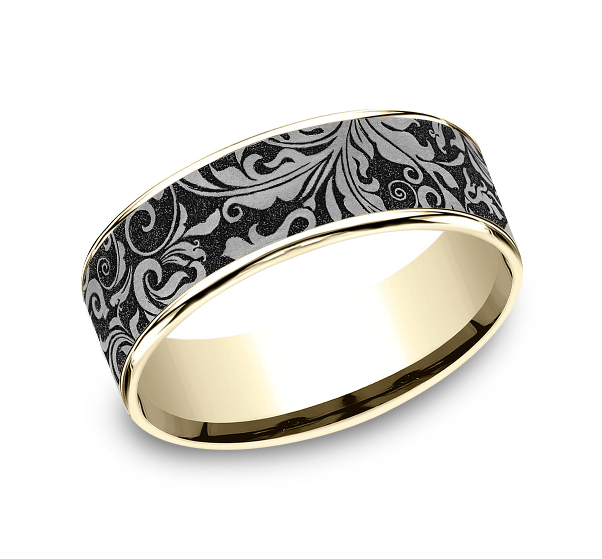 THE VINE 7.5mm 14K Yellow/Grey-Black Titanium Benchmark men's wedding band