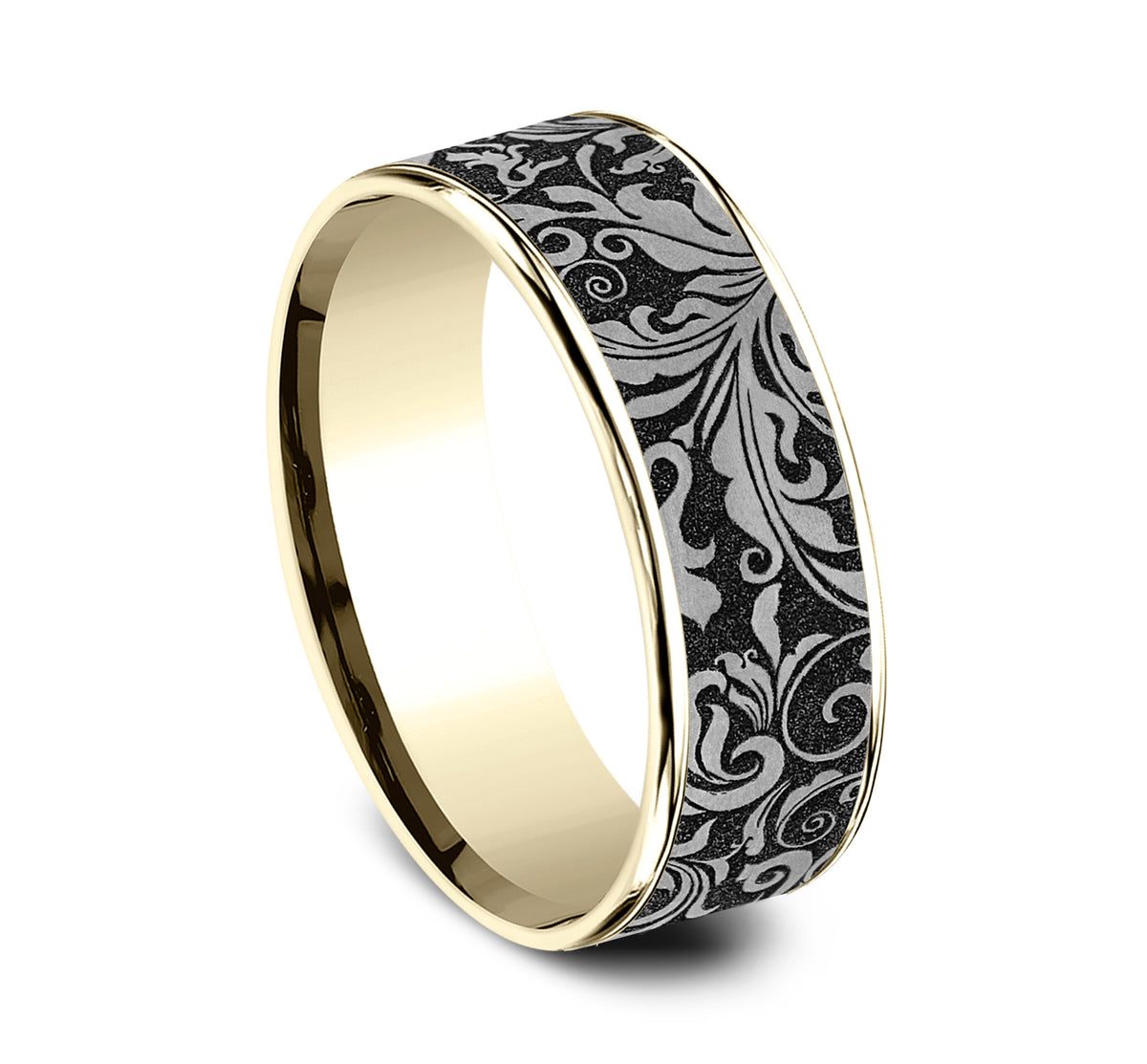 THE VINE 7.5mm 14K Yellow/Grey-Black Titanium Benchmark men's wedding band