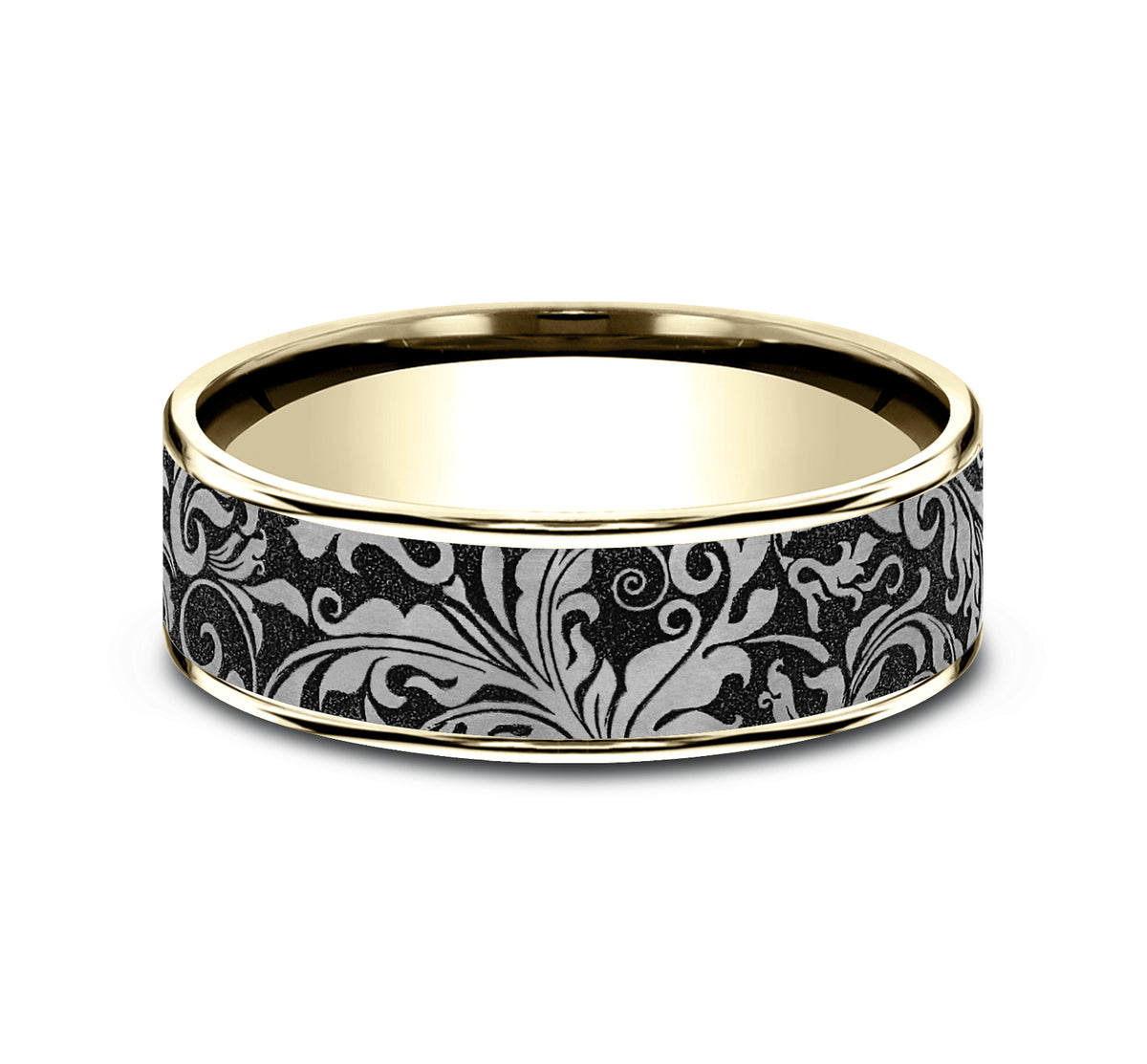 THE VINE 7.5mm 14K Yellow/Grey-Black Titanium Benchmark men's wedding band