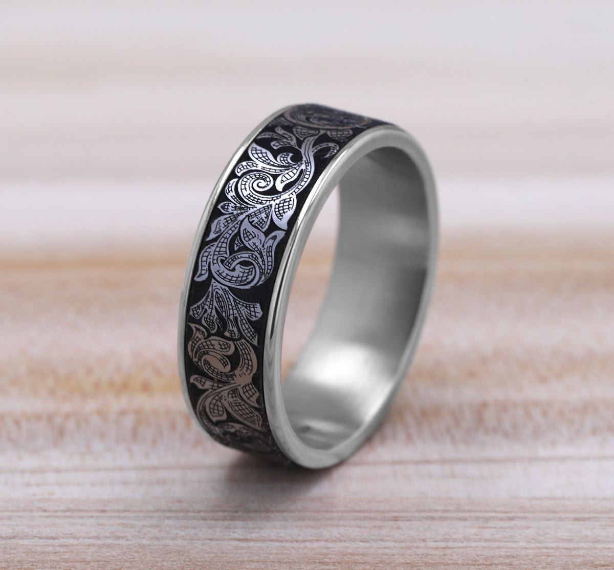 THE EMBASSY 7.5mm 14K White/Tantalum Grey Benchmark men's wedding band