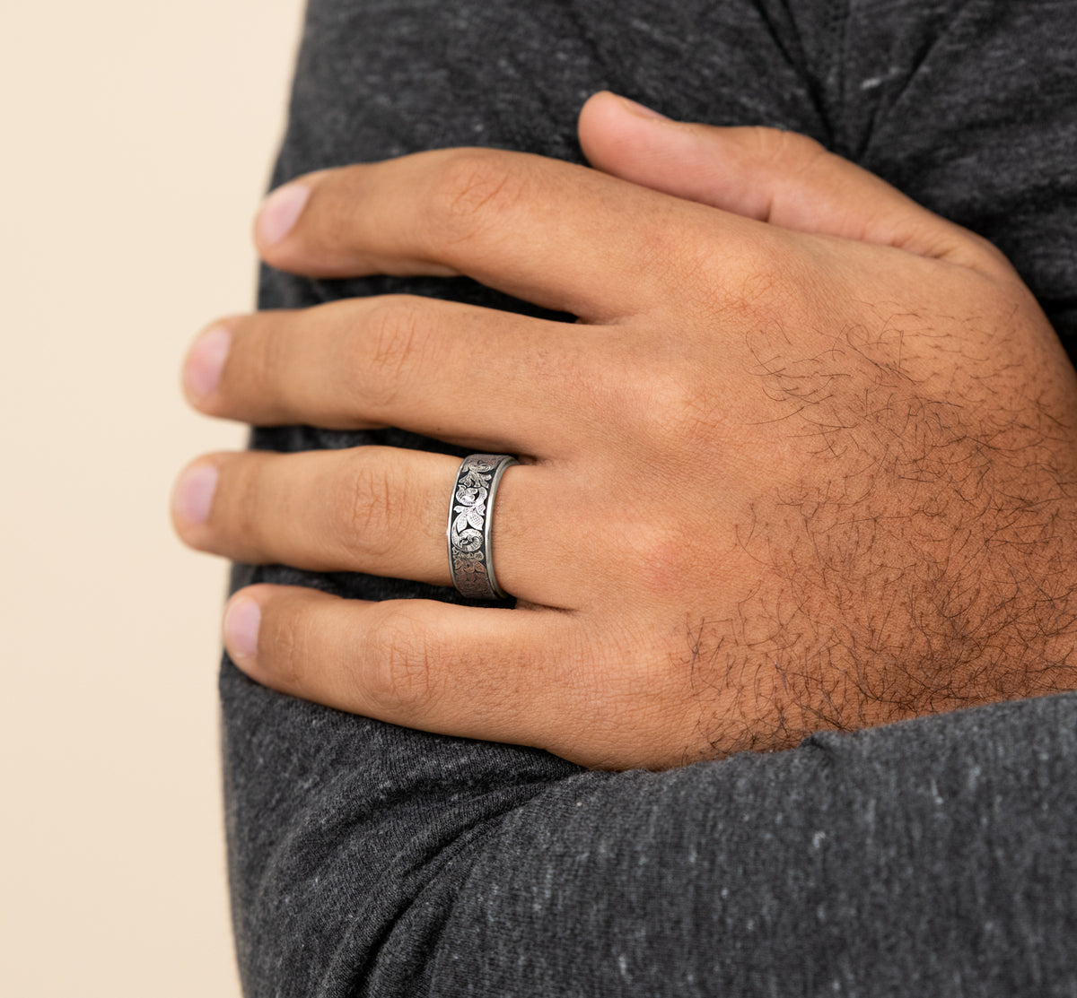 THE EMBASSY 7.5mm 14K White/Tantalum Grey Benchmark men's wedding band