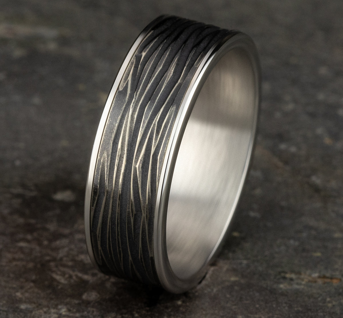 THE DRYAD 7.5mm 14K White/Black Titanium Benchmark men's wedding band