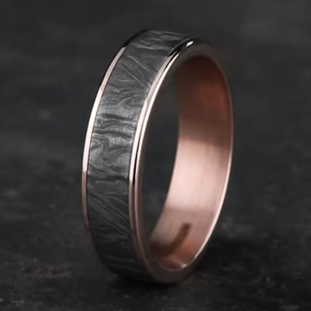 THE LOOM 7.5mm 14K Rose/Tantalum Grey Benchmark men's wedding band