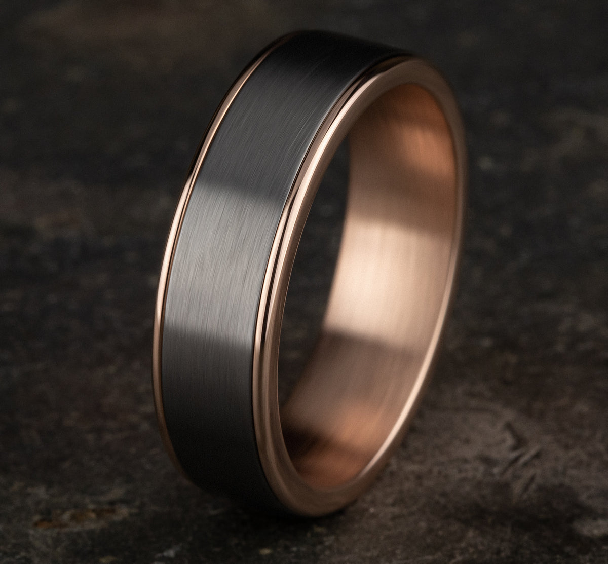 THE REMBRANDT 6.5mm 14K Rose/Tantalum Grey Benchmark men's wedding band
