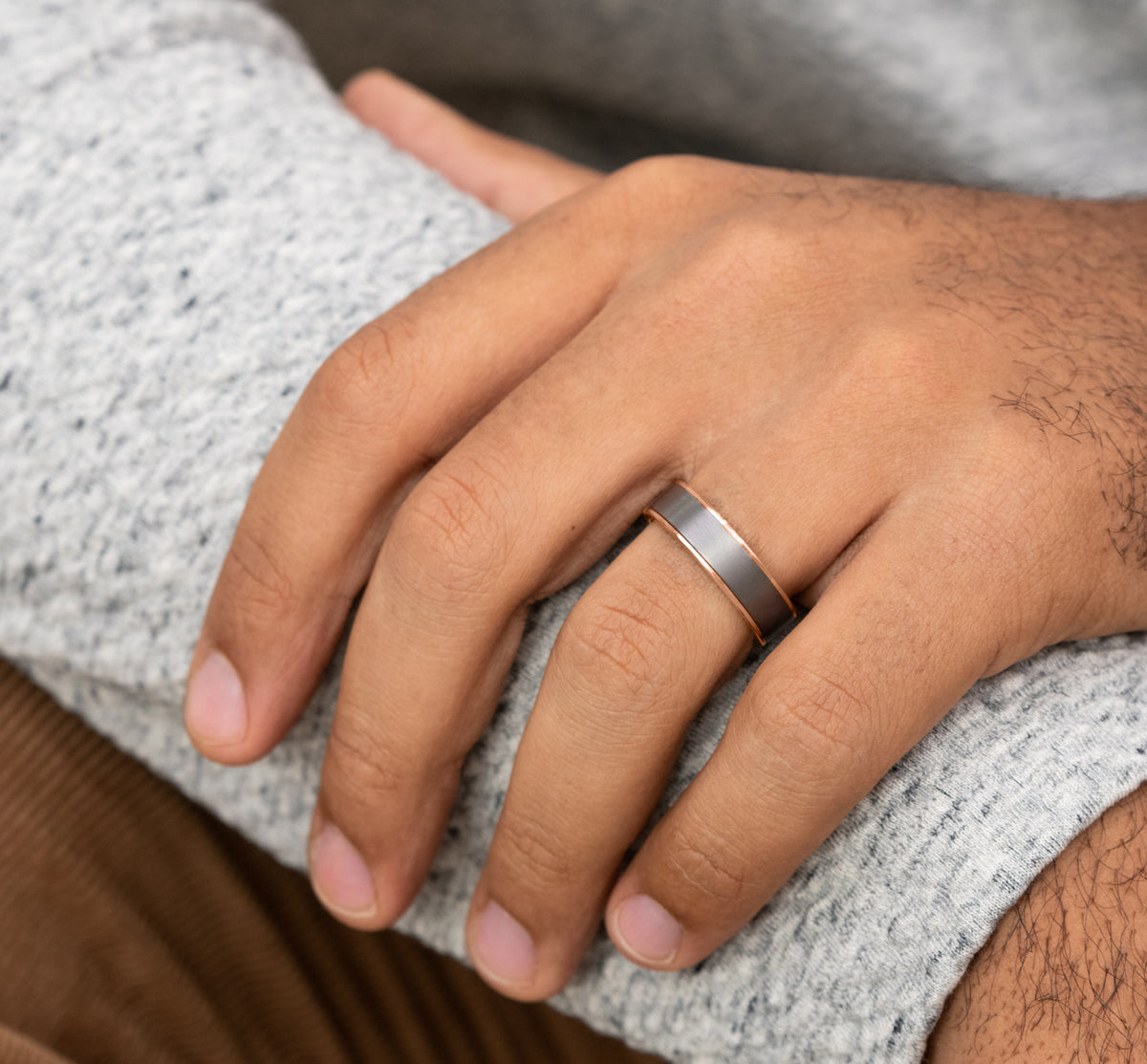 THE REMBRANDT 6.5mm 14K Rose/Tantalum Grey Benchmark men's wedding band