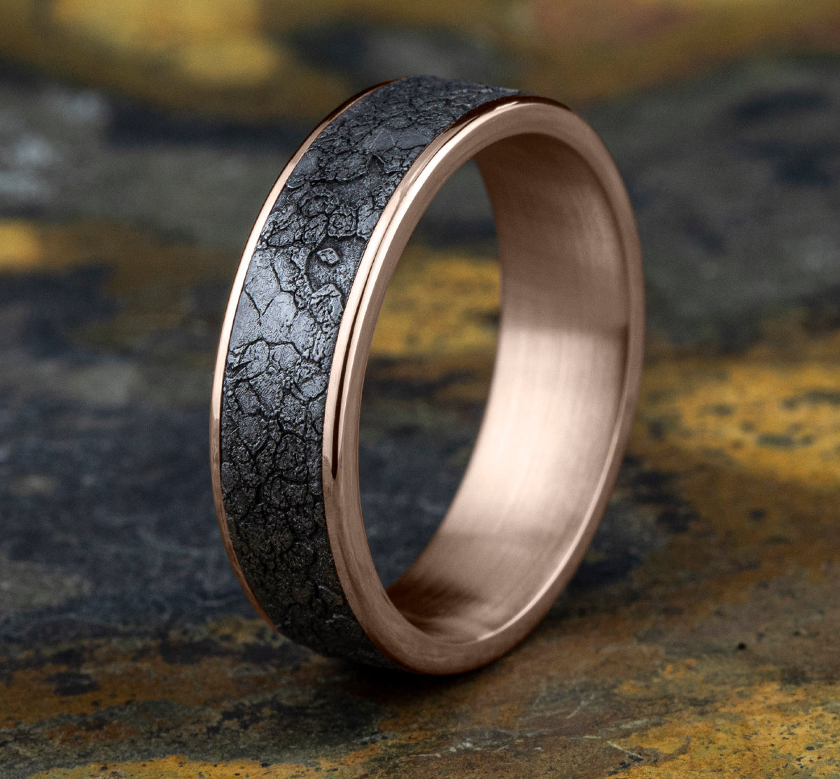 THE RUBBLE 6.5mm 14K Rose/Tantalum Grey Benchmark men's wedding band