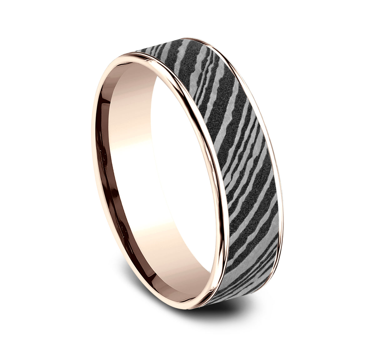 THE BOWIE 6.5mm 14K Rose/Damascus Steel Benchmark men's wedding band