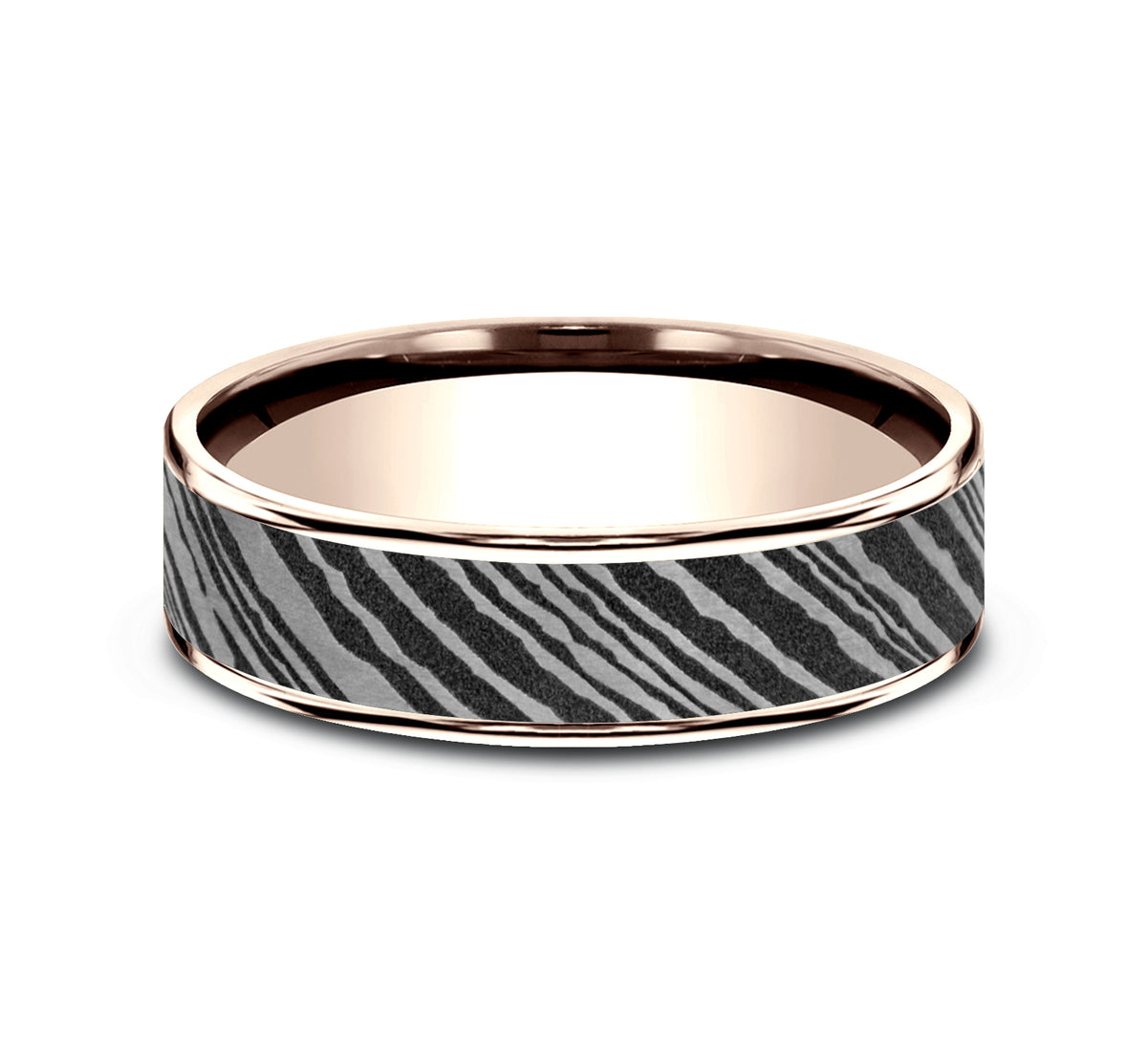 THE BOWIE 6.5mm 14K Rose/Damascus Steel Benchmark men's wedding band