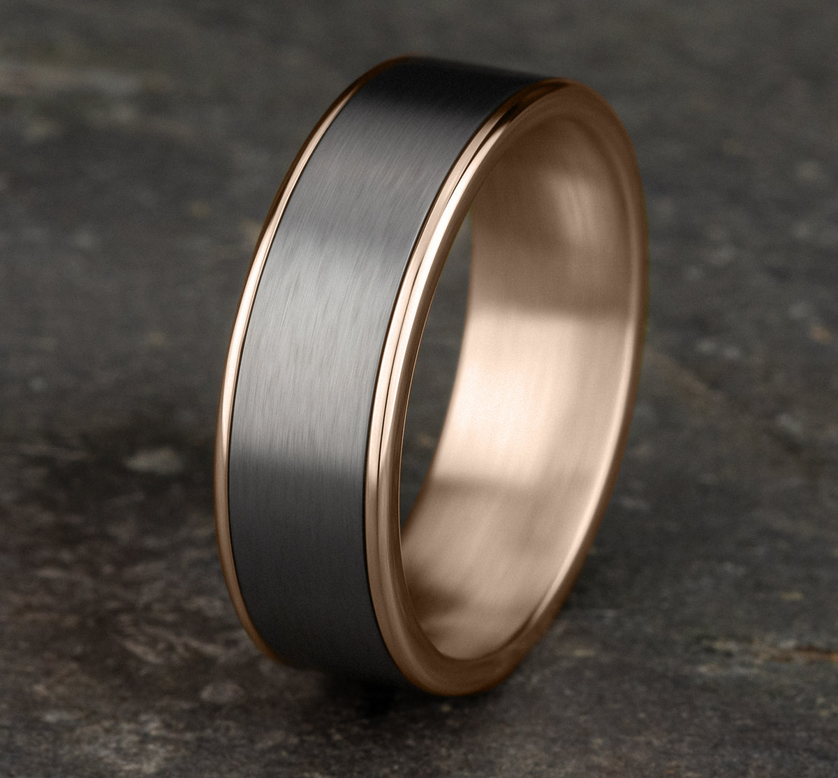 THE REMBRANDT 6.5mm 14K Rose/Tantalum Grey Benchmark men's wedding band