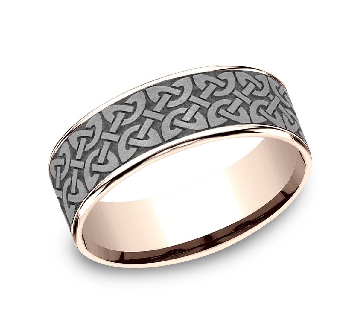 THE BLARNEY 7.5mm 14K Rose/Tantalum Grey Benchmark men's wedding band