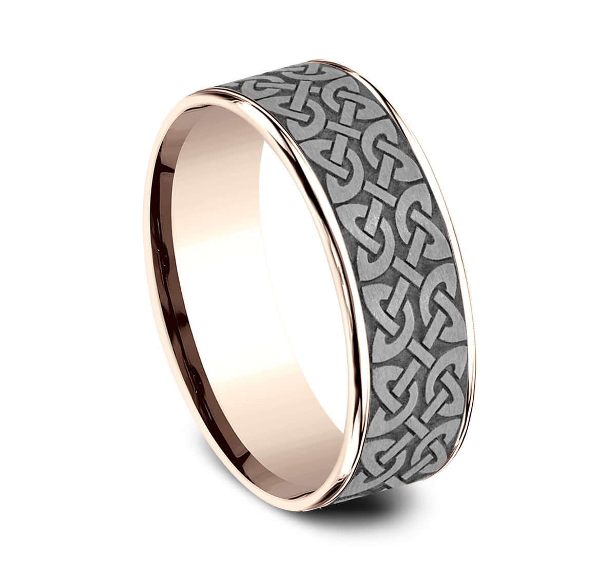 THE BLARNEY 7.5mm 14K Rose/Tantalum Grey Benchmark men's wedding band