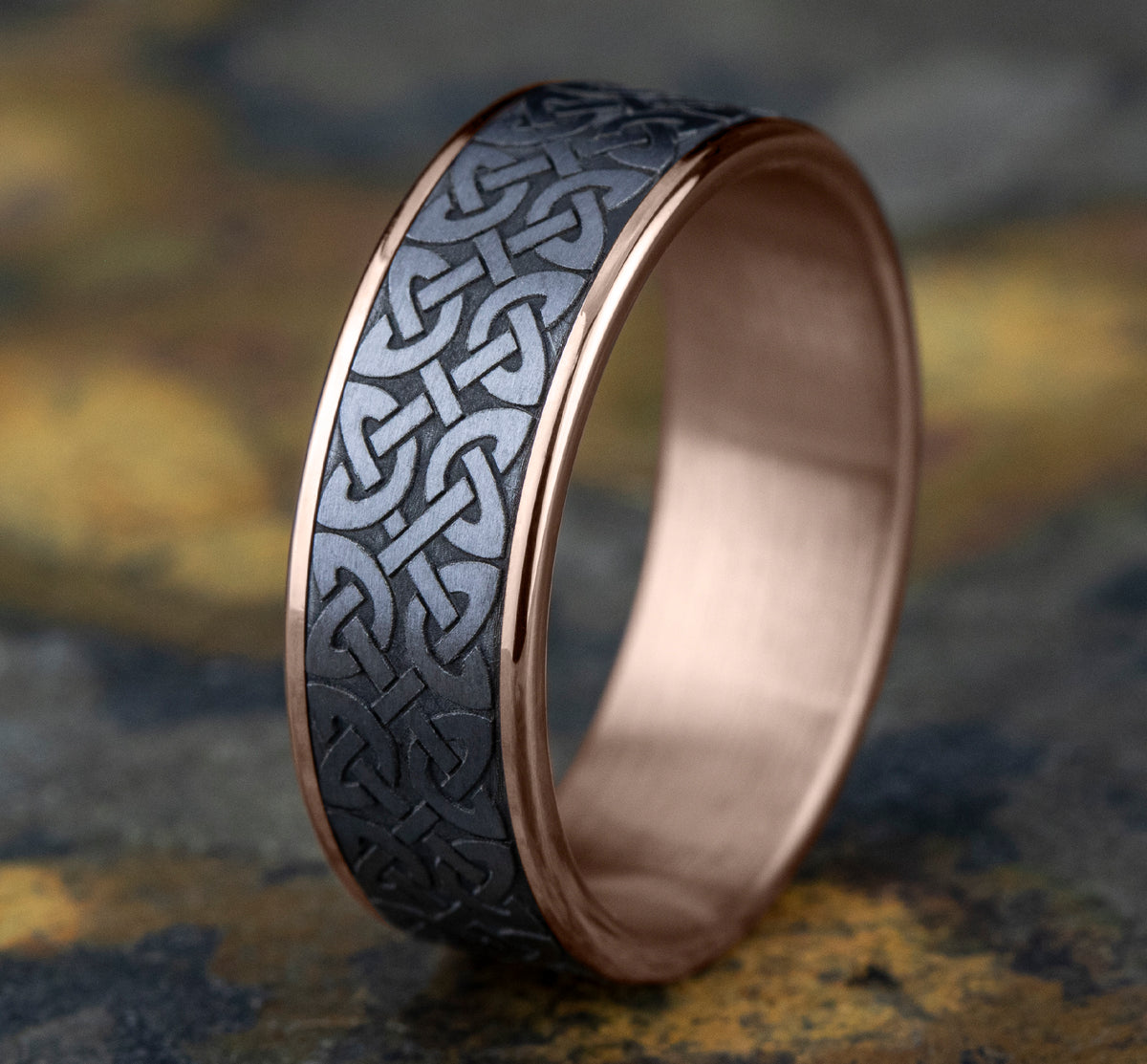 THE BLARNEY 7.5mm 14K Rose/Tantalum Grey Benchmark men's wedding band