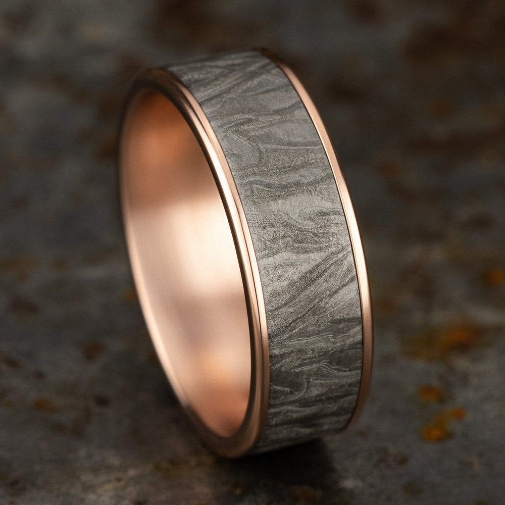THE LOOM 7.5mm 14K Rose/Tantalum Grey Benchmark men's wedding band