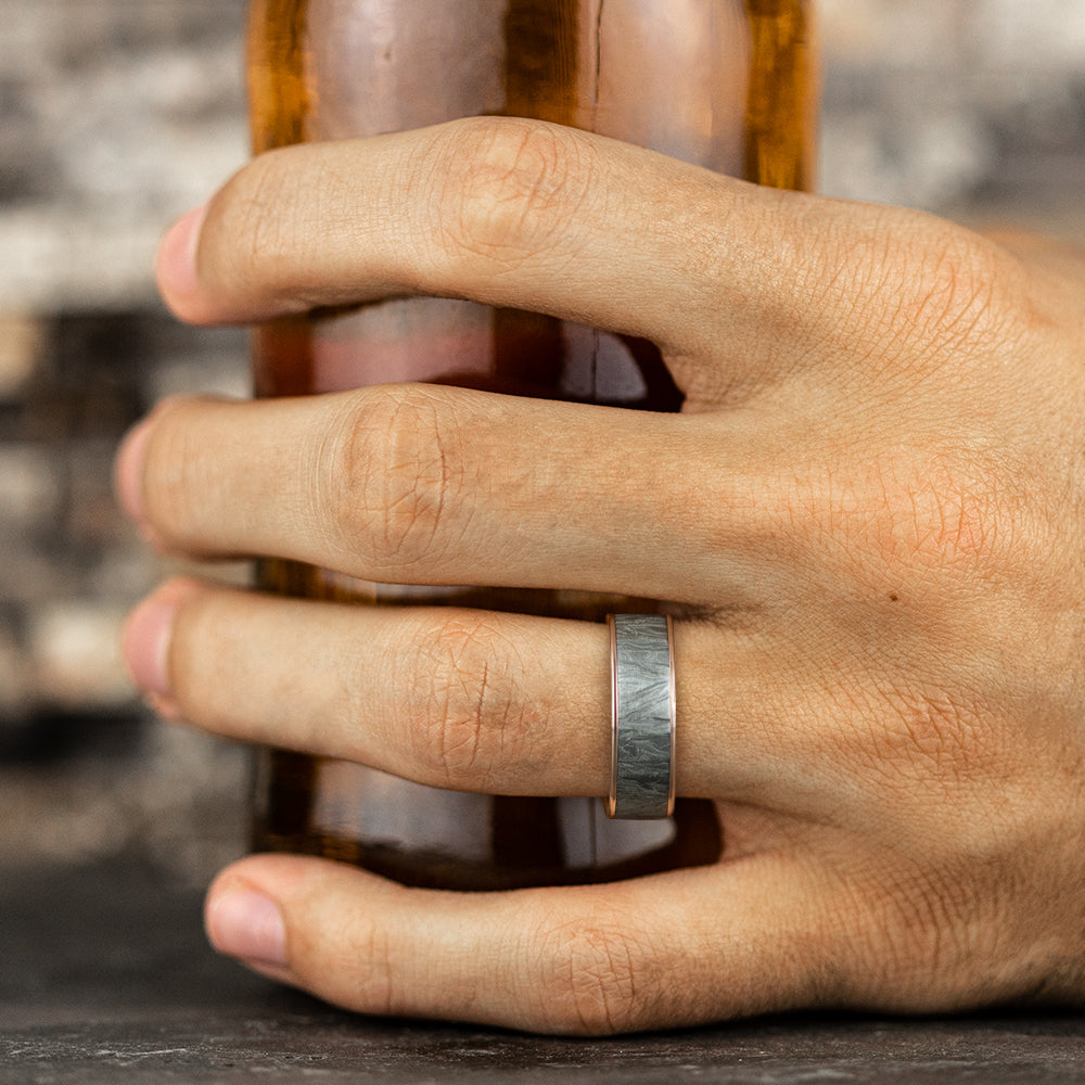 THE LOOM 7.5mm 14K Rose/Tantalum Grey Benchmark men's wedding band