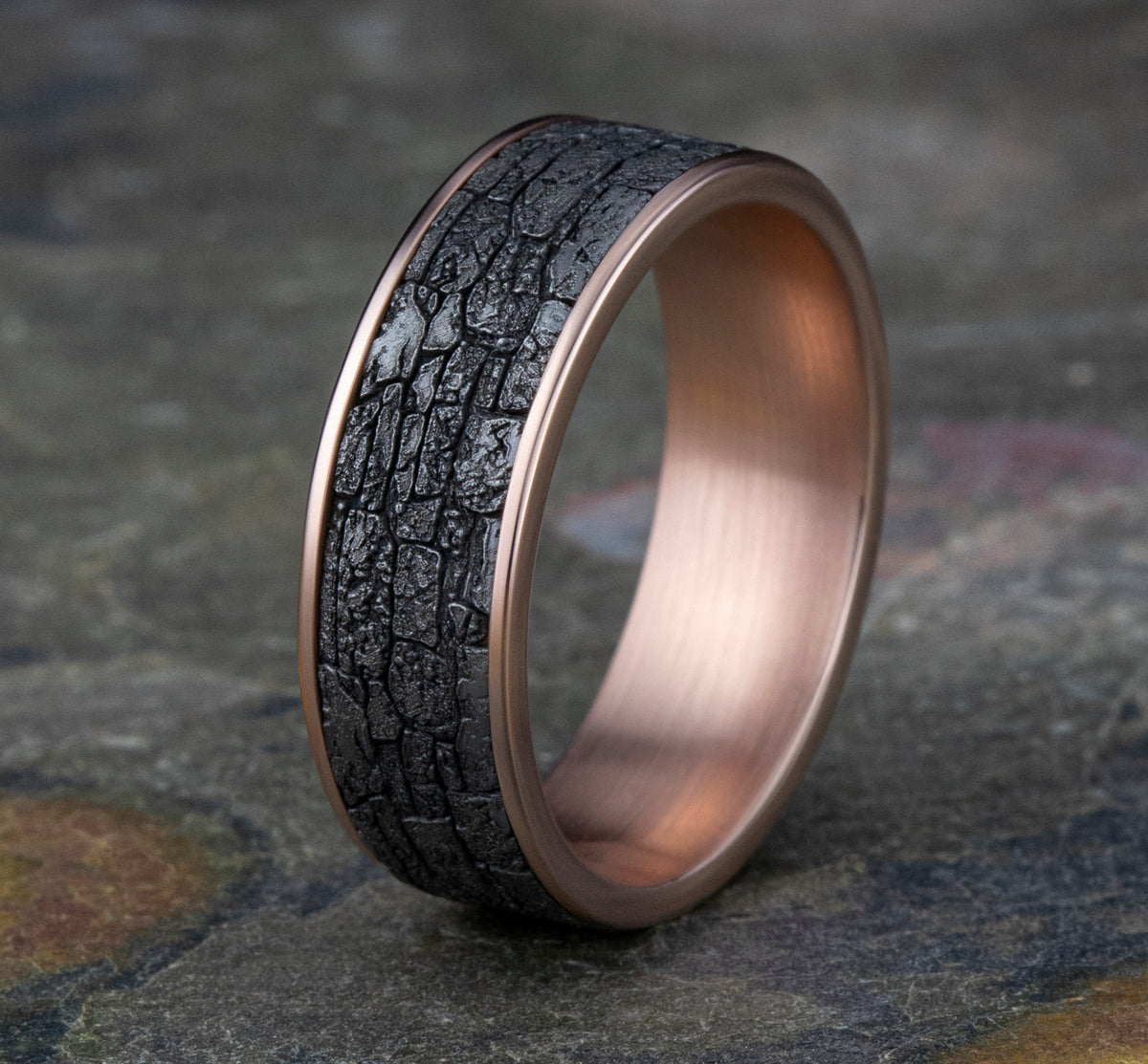 THE JACKSON 7.5mm 14K Rose/Tantalum Grey Benchmark men's wedding band