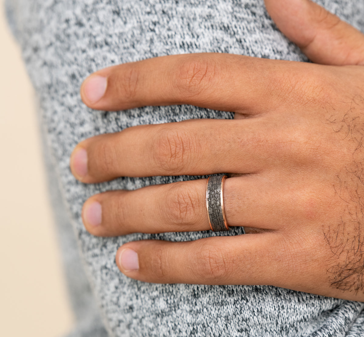 THE JACKSON 7.5mm 14K Rose/Tantalum Grey Benchmark men's wedding band
