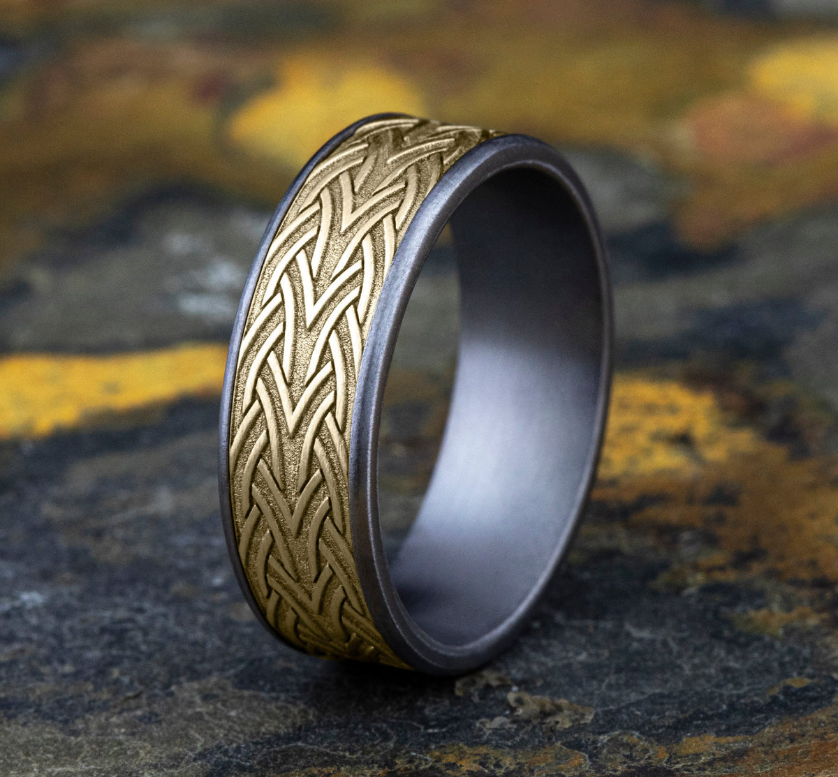 THE WATERFORD 7.5mm Tantalum Grey/14K Yellow Benchmark men's wedding band