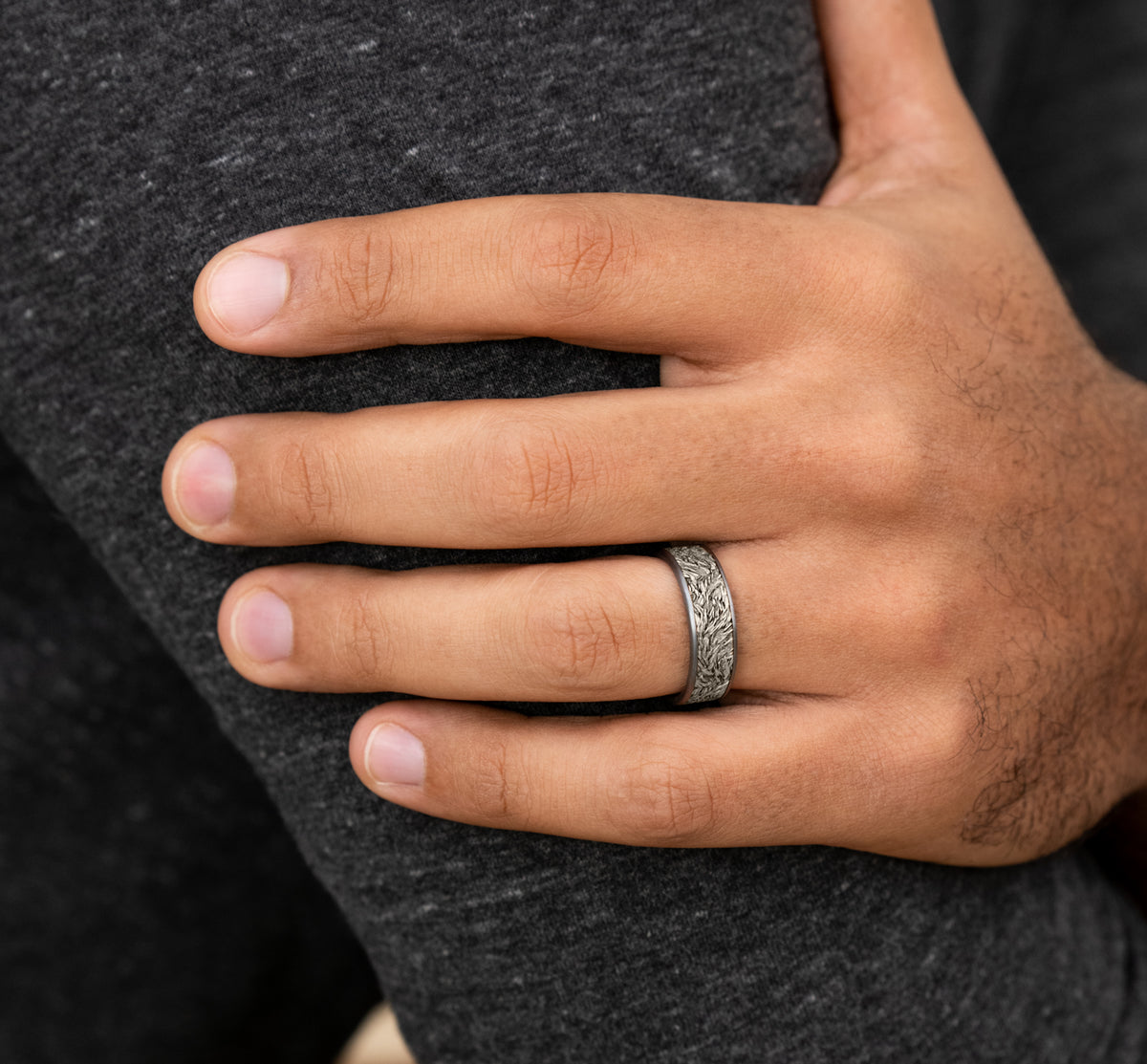 The Tamlin 7.5mm Tantalum Grey/14K White Benchmark men's wedding band